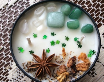 Luck of the Irish/St Patrick’s Day/Crystal Candle/Meditation/Intention/Prosperity/Manifestation