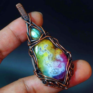 Solar Quarz Anhänger Labradorit Anhänger Wire Wrapped Anhänger Edelstein Schmuck Kupferdraht handgemachte Anhänger Geschenk für Geburtstag Mädchen