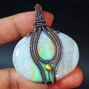 White Agate Pendant Copper Wire Wrapped Pendant Natural Gemstone Pendant Copper Jewelry Handmade Pendant Anniversary Gift Wire Wrap Jewelry