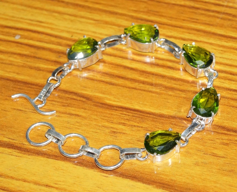 7.5 Inches 925 Silver Plated Jewellery Handmade Jewellery Wedding Gifts Green Quartz Bracelets