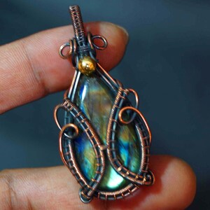 Blue Flash Labradorit / Edelstein Anhänger / Kupferdraht gewickelt Anhänger Halskette / Heilstein Anhänger / Geschenk für Männer