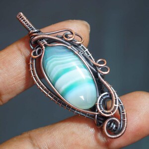 Wire wrap pendant for men Copper wire wrapped handmade necklace Wire wrap stone jewelry Wire wrap big pendant Wire wrap agate necklace