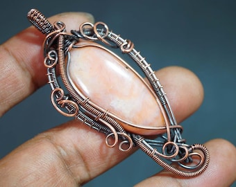 Natural Pink Opal Wire Wrap Copper Pendant Opal Pendant Wirewrapped Wire Wrap Gemstone Copper Jewelry Gift for Anniversary Unique Jewelry