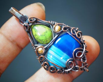 Handgemaakte koperdraad gewikkelde agaat hanger ketting, verjaardagscadeau sieraden