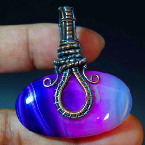 Ciondolo in agata avvolto con filo, ciondolo in agata viola, ciondolo in rame fatto a mano, collane, gioielli, ciondolo in rame avvolto con filo, articoli da regalo