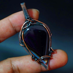 Black Onyx Copper Gemstone Pendant Wire Wrapped Handmade Copper Jewelry Gift for Her Antique Copper Pendant Necklace Onyx Jewelry Boho