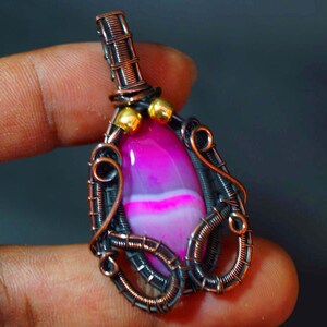 Antique Copper Crystal Pendant Necklace Handcrafted Jewelry Artisan Jewelry, Gift For Mother Pink Agate Pendant Necklace Boho Jewelry