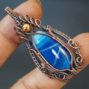 Copper wire wrap blue stone Pendant Necklace Jewelry Handmade Copper Jewelry Gift for Her Birthday Unique Design Pendant Jewelry