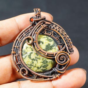 Canadian Jade Copper Pendant Wire Wrapped Copper Jewelry Natural Gemstone Pendant Handmade Copper Wire Pendant Anniversary Gift for Wife