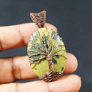 Handmade Canadian Jade Tree of life Pendant: Oxidized Copper Wire Wrapped Jewelry, Natural Gemstone Wire Wrap Necklace, Gift for Christmas