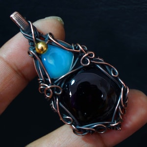 Black Onyx Copper Pendant Wire Wrapped Pendant Onyx Copper Pendant Jewelry Unique Copper Pendant Jewelry Gift For Her Wife Onyx Jewelry