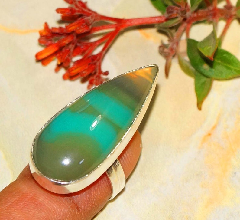 Gemstone Rings 925 Silver Plated Rings Green Onyx Ring Size US 9 Statement Rings Bohemian Rings
