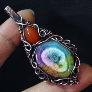 Handmade Copper Wire Pendant Rainbow Solar Quartz Copper Pendant Copper Gemstone Jewelry Gift for Her Onyx Copper Pendant Quartz Jewelry