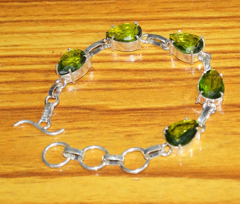 7.5 Inches 925 Silver Plated Jewellery Handmade Jewellery Wedding Gifts Green Quartz Bracelets