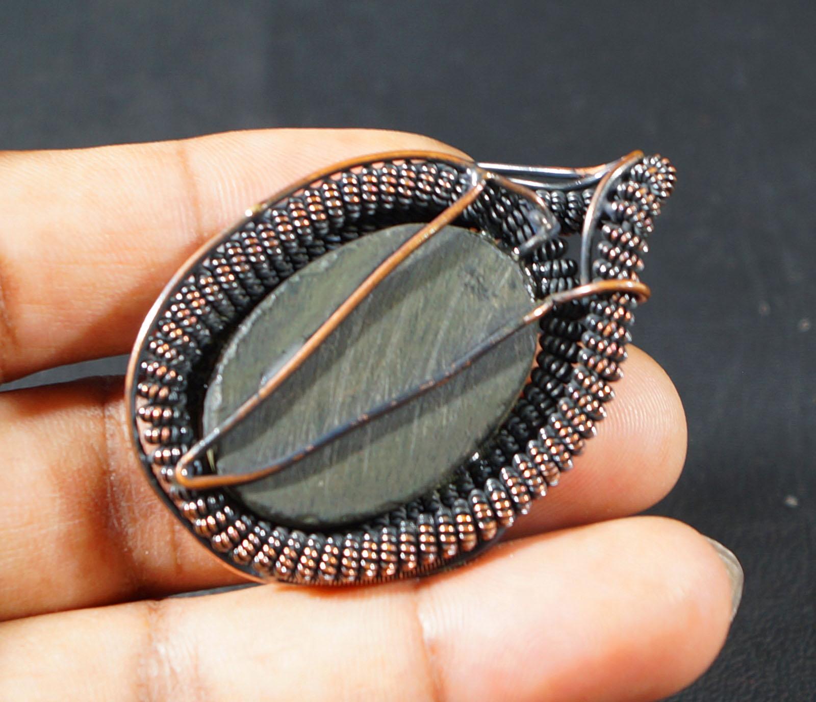 Vintage Abalone Shell Watch Fob Handcrafted Copper Wire Arts & Crafts Abalone Shell Pendant Copper Wire Wrapped Pendant Abalone  main image 2