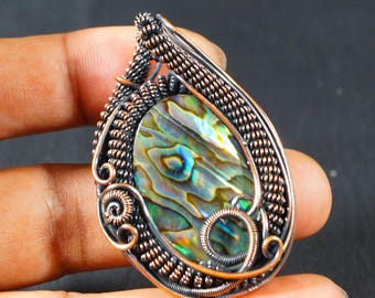 Vintage Abalone Shell Watch Fob Handcrafted Copper Wire Arts & Crafts Vintage Abalone Shell Watch Fob Handcrafted Copper Wire Arts  main image 4