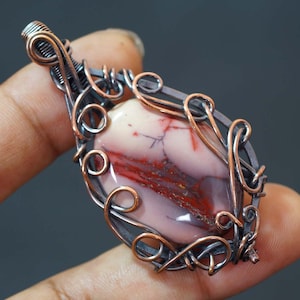 Copper wire wrapped pendant necklace Brown copper wrap necklace Mookaite wrapped in copper Copper and gemstone pendants Unique Jewelry