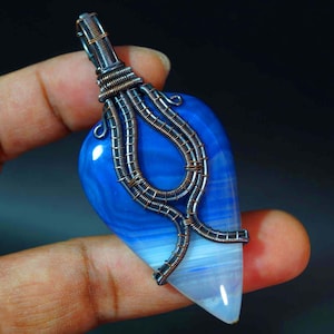 Agate Gemstone Pendant Copper Wire Jewellery Brand New Pendant Agate Jewelry Gift for Mom Handmade Jewelry Copper Wire Pendant Gift for Her
