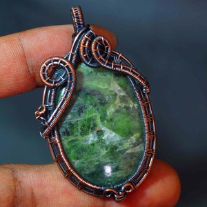 Copper Wire Green Jasper Pendant Copper Wire Wrapped Handmade Pendant Necklace Jewelry Gift for Birthday Boho Jewelry Talisman Jewelry