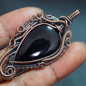 Black Onyx Gemstone Copper Pendant Copper Wire Wrapped Jewelry Handmade Copper Pendant Unique Design Copper Gifts Jewelry Onyx Necklaces