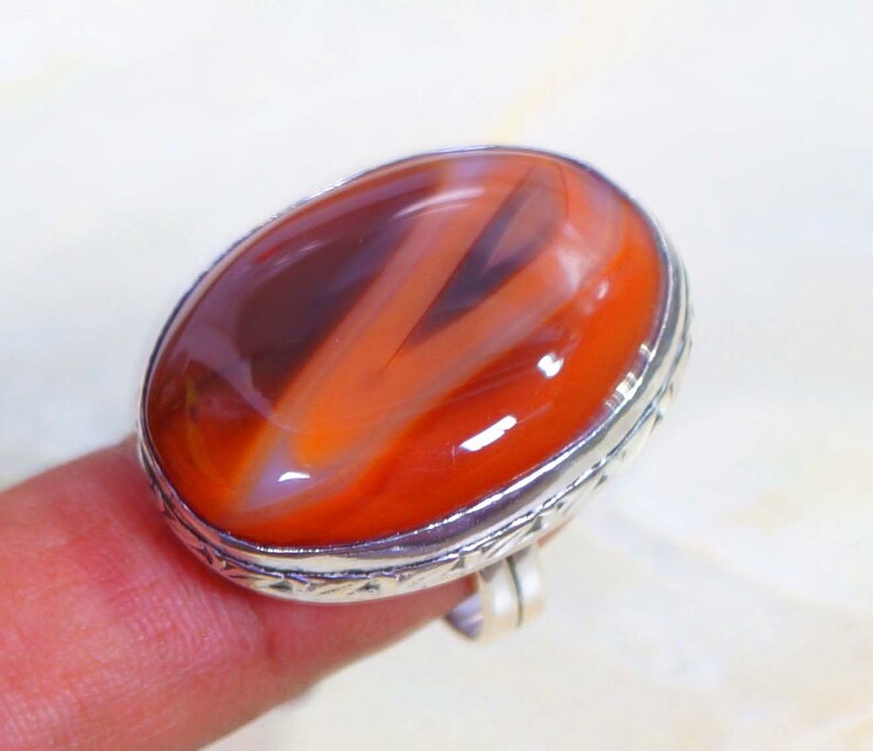 Brown Agate Ring Size US 9.12 Gemstone Jewellery Handmade Rings 925 Silver Plated Jewelry