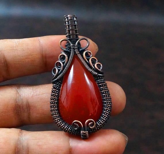 Handmade Onyx Copper Wire Wrapped Pendant Wire Wrap Gemstone 