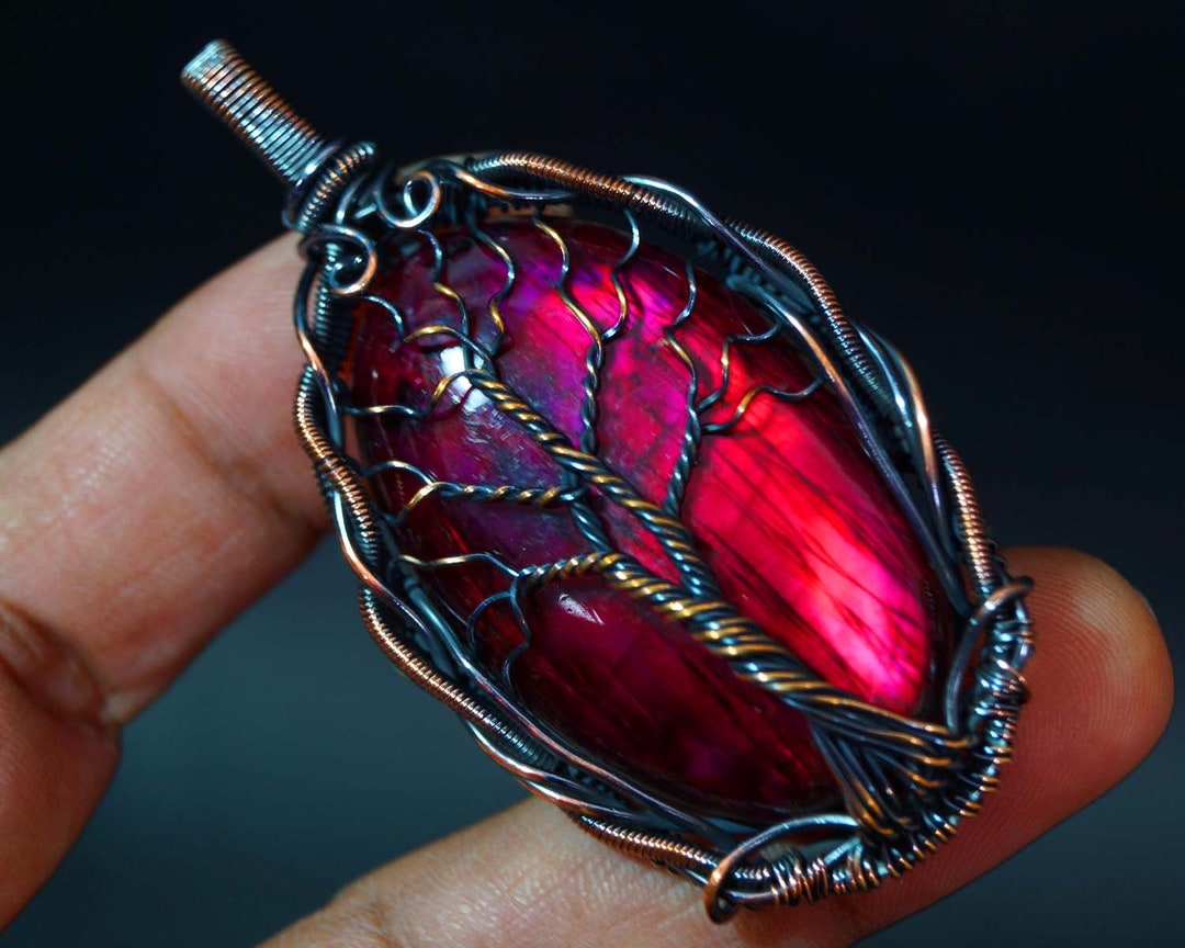 Tree of Life Pendant Necklaces Pink Fire Labradorite Pendant Copper ...