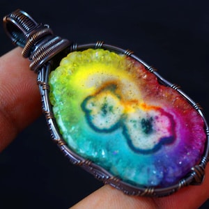 Rainbow Solar Quartz Copper Pendant Copper Wire Wrapped Pendant Gemstone Copper Jewelry Handmade Pendant Gift For Him Quartz Jewelry