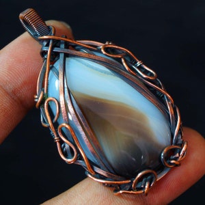 Onyx Gemstone Pendant Copper Wire Wrapped Pendant Onyx Copper Pendant Necklace Jewelry Gift For Wife Unique Design Pendant Onyx Jewelry