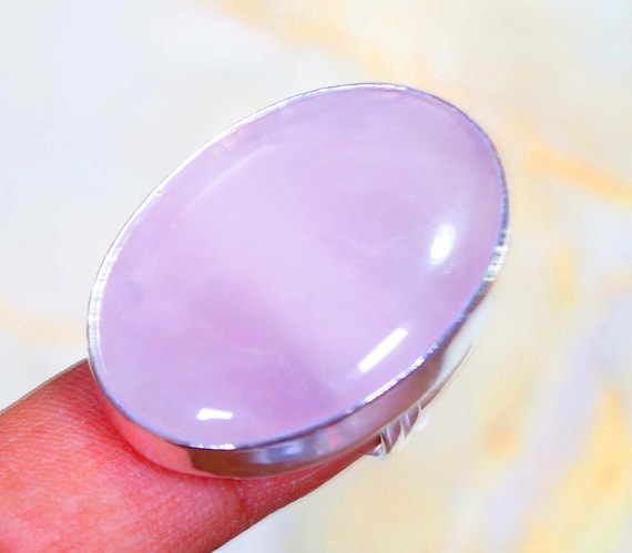 925 Silver Plated Handmade Jewellery Party were Rings Statement Rings Rose Quartz Ring Size US 8