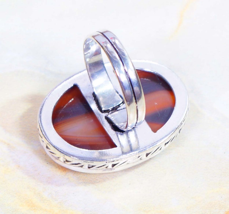 Brown Agate Ring Size US 9.12 Gemstone Jewellery Handmade Rings 925 Silver Plated Jewelry