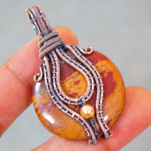 Noreena Jasper Miedziany wisiorek Miedziany drut owinięty kamieniem szlachetnym Ręcznie robiona biżuteria z miedzianego drutu Prezent dla mamy Noreena Jasper Jewelry