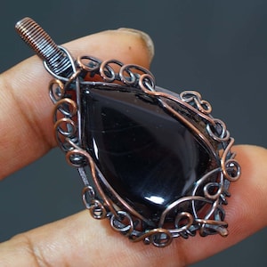 Onyx wire wrap copper pendant Black copper wrap necklace Onyx necklace wire wrapped Black onyx wire wrapped pendant Handmade copper pendants