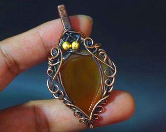 Brown Onyx Wire Wrap Pendant - Wire Wrapped Pendant Necklace - Heady Wrap - Brown Onyx - Copper Wire Wrap - Healing Jewelry - Amulet