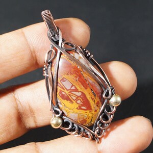 Natural Brown Noreena Jasper Copper Pendant Wire Wrapped Copper Pendant Gemstone Coper Jewelry Pendant Necklace Gift for Valentines day
