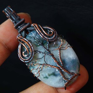 Moos Agate Pendant Wire Wrapped Pendant Agate Gemstone Jewelry Copper Wire Wrapped Pendant Handmade Copper Pendant Gift for her Birthday