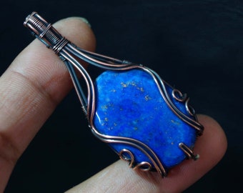 Joyería de piedra verde envuelta en alambre de cobre, colgante de lapislázuli, joyería hecha a mano envuelta en alambre de cobre, joyería para regalos de Navidad,