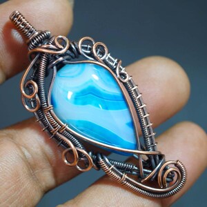 Onyx Copper Pendant Wire Wrapped Copper Jewelry Onyx Gemstone Copper Wire Wrap Pendant Anniversary Gift for Wife Black Copper Jewelry