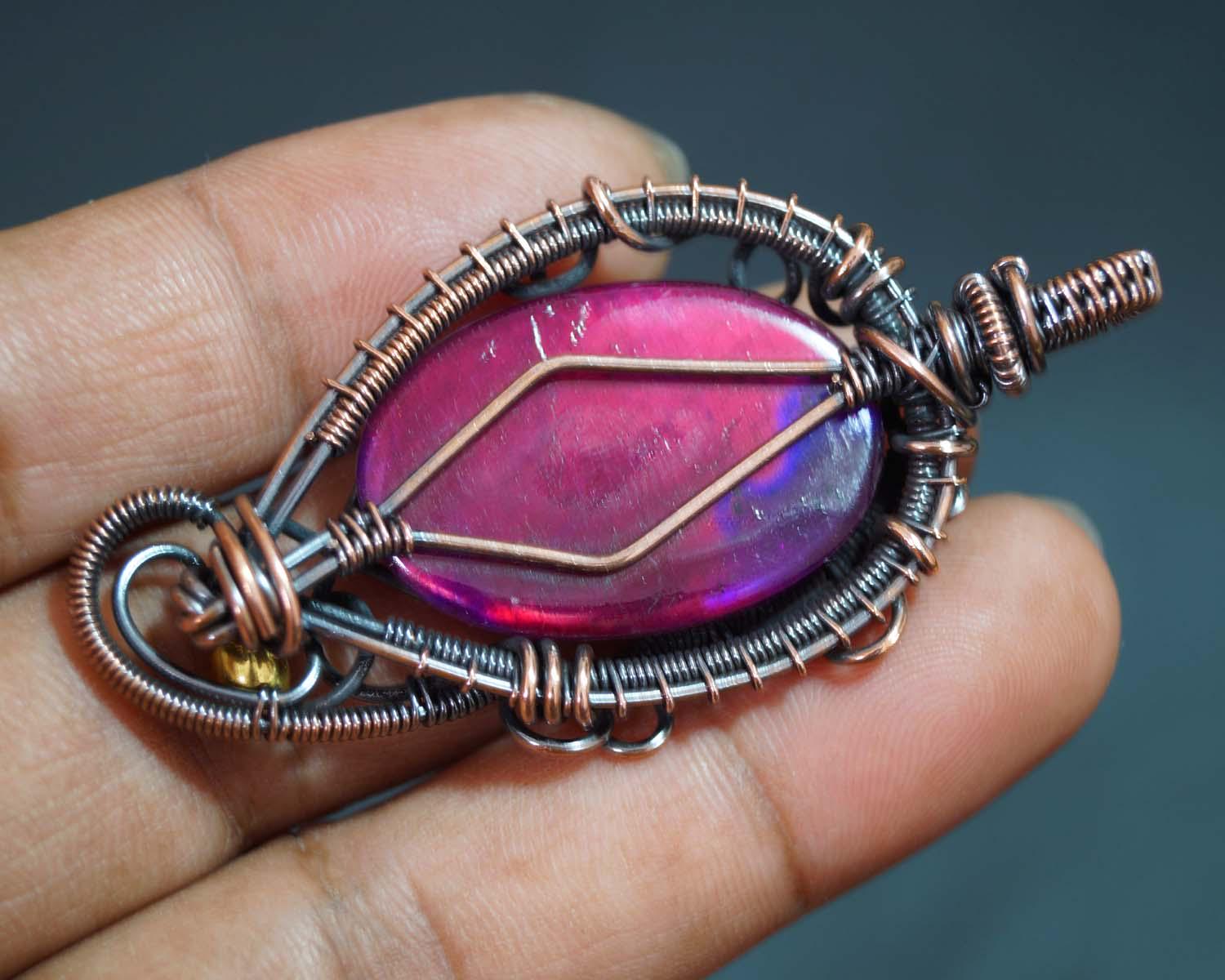 100% Genuine Dragon Bloodstone Wire Wrapped Flower Pendant, Gemstone