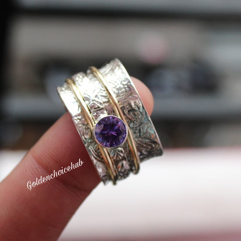 Designer Ring Plain Silver Ring,Three Tone Ring Fidget Ring Anxiety Ring Spinner Ring Bohemian Ring Meditation Ring