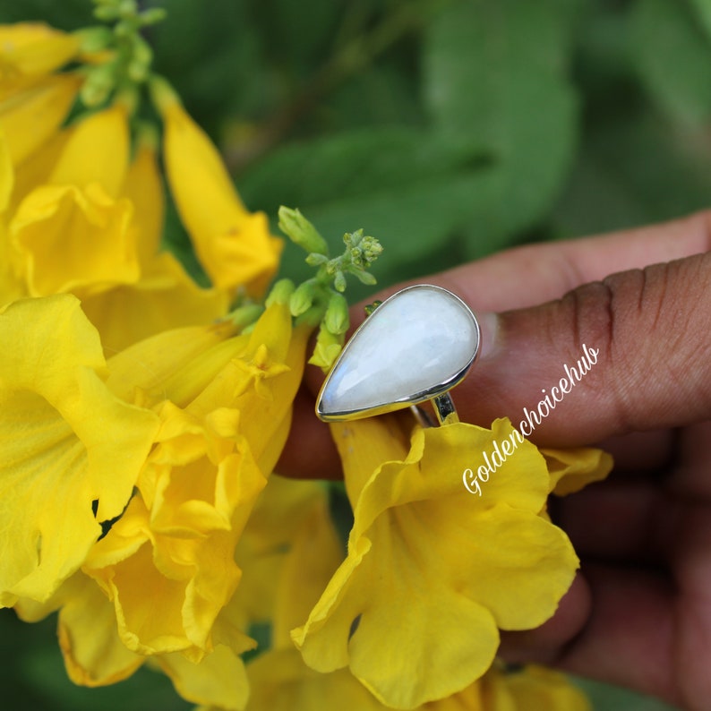 Handmade Ring 925 Sterling Silver Band Jewelry Natural Rainbow Moonstone Jewelry