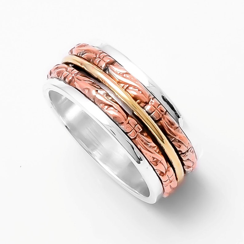 Solid 925 Sterling Silver Wide Band /& Copper Spinner Ring Jewelry Handmade Free Shipping Good Quality All Size