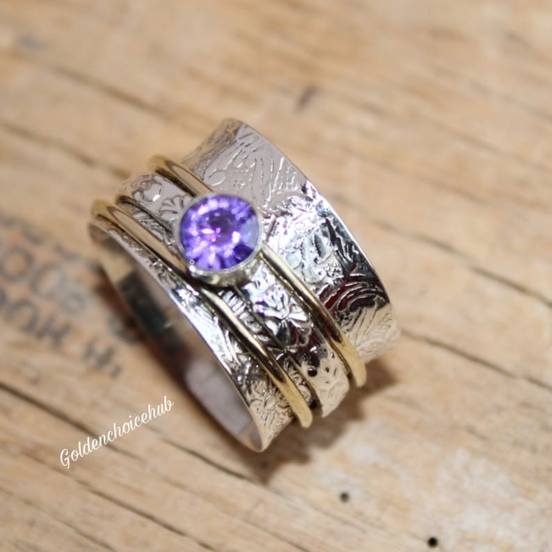 Designer Ring Plain Silver Ring,Three Tone Ring Fidget Ring Anxiety Ring Spinner Ring Bohemian Ring Meditation Ring
