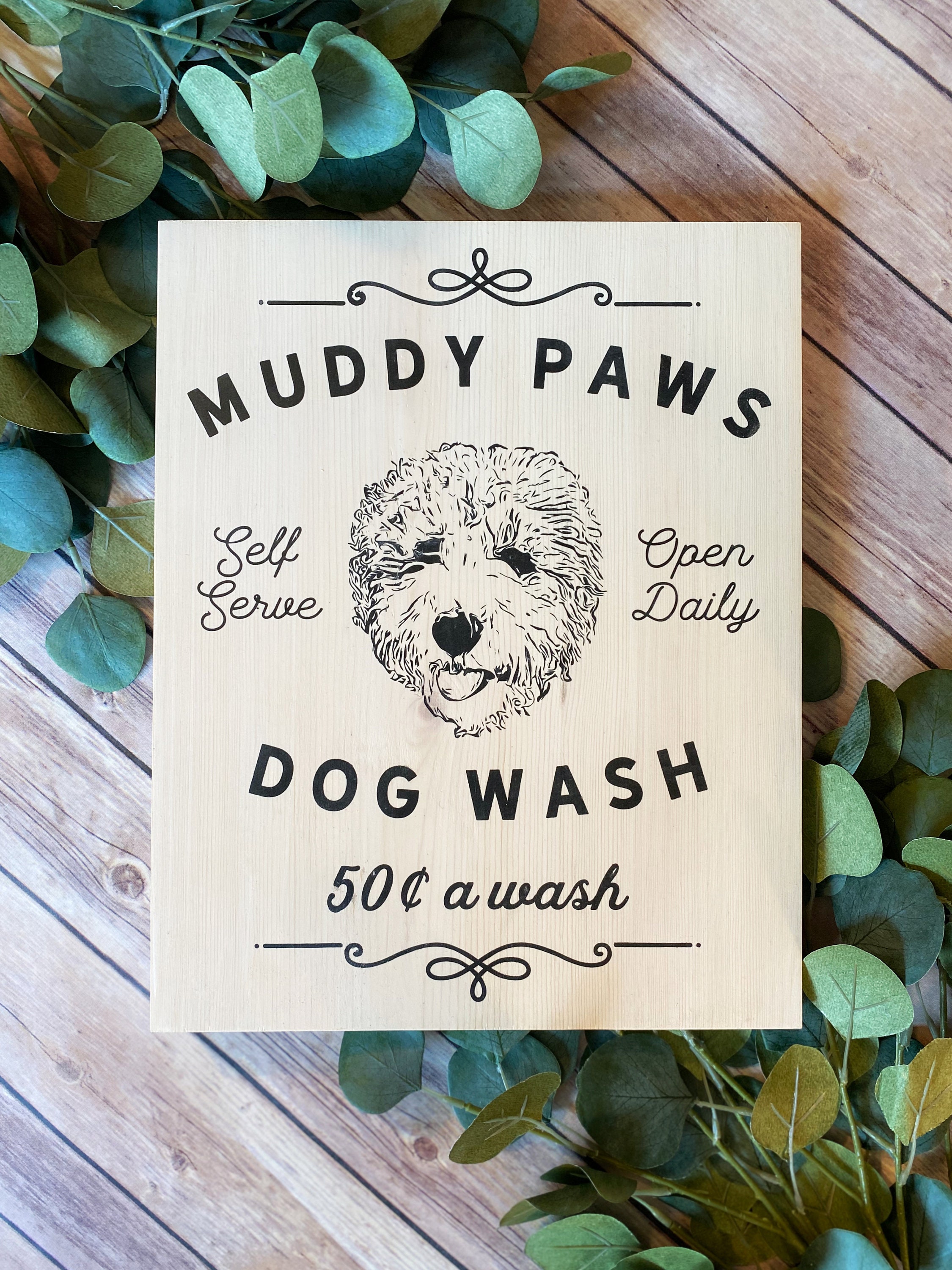 Dog Lover Gift Idea, Muddy Paws Dog Wash Sign, Cockapoo Wall Art