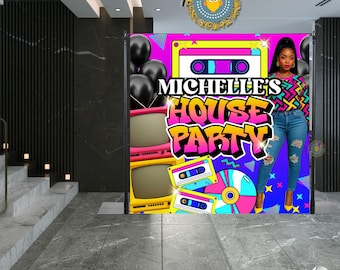 90s Party Backdrop: Retro Theme, Photo Booth Prop (Digital or Printed Option