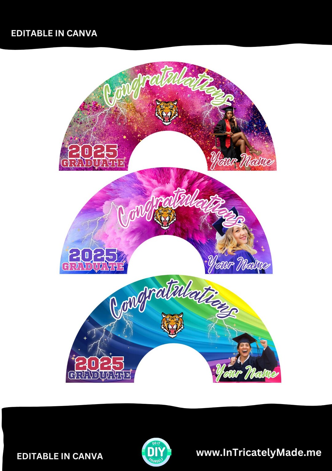Graduation Clack Fan Templates: DIY Party Favors, Canva Editable ...