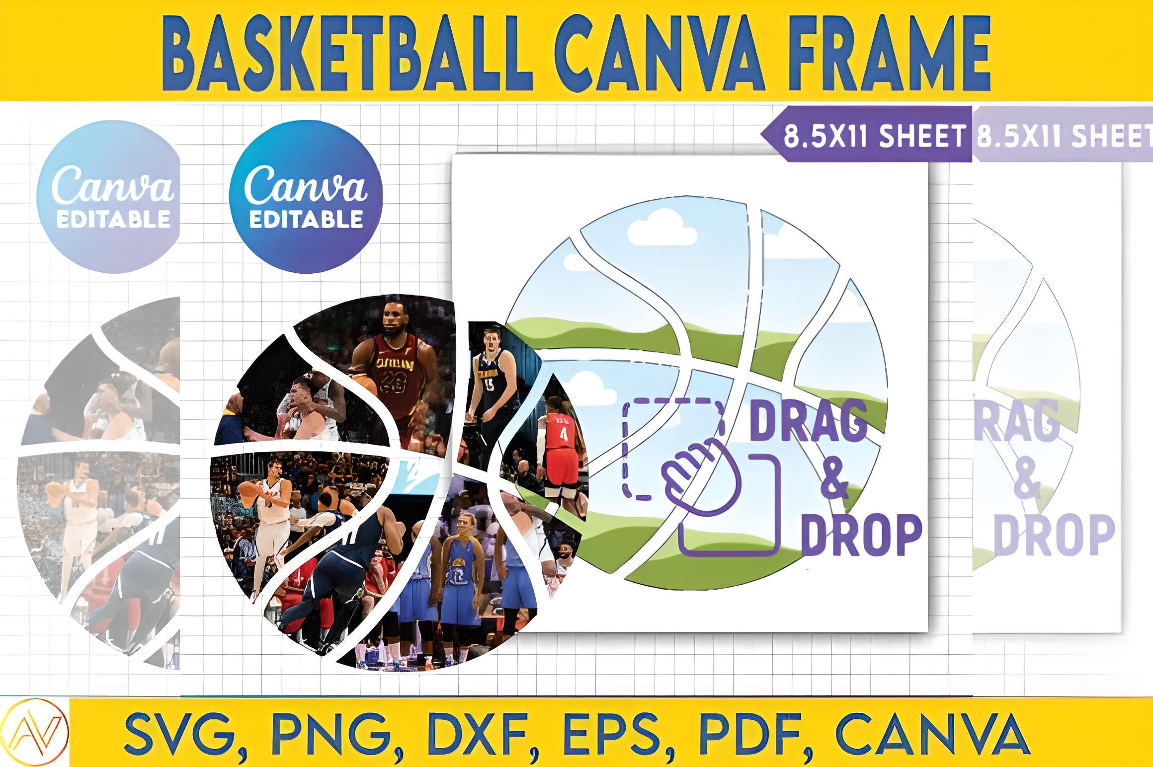 Basketball Editable Frame Canva Frame Mockups | Basketball Favors | Basketball Senior Night ...
