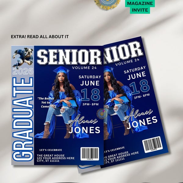 Graduierung Magazin Vorlage | Graduation Magazin Cover | Graduation Magazin Cover Ankündigung | Graduierung Einladungen