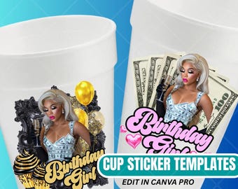 Birthday Girl | Birthday Girl Cup | Birthday Girl PNG | Birthday Styrofoam Cup Sticker Template Bundle | Shot Glass Sticker Design