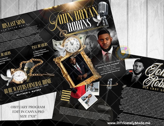 Obituary Template | Memorial program | Celebration of Life |Keepsake |Digital Download |Canva Template